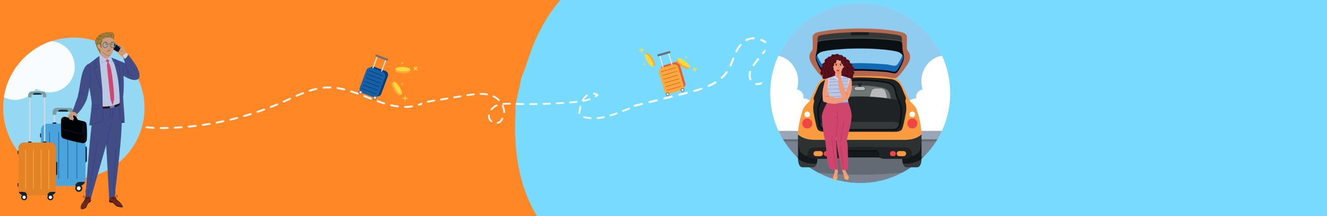 Dessin d'un homme et d'une femme avec des valises